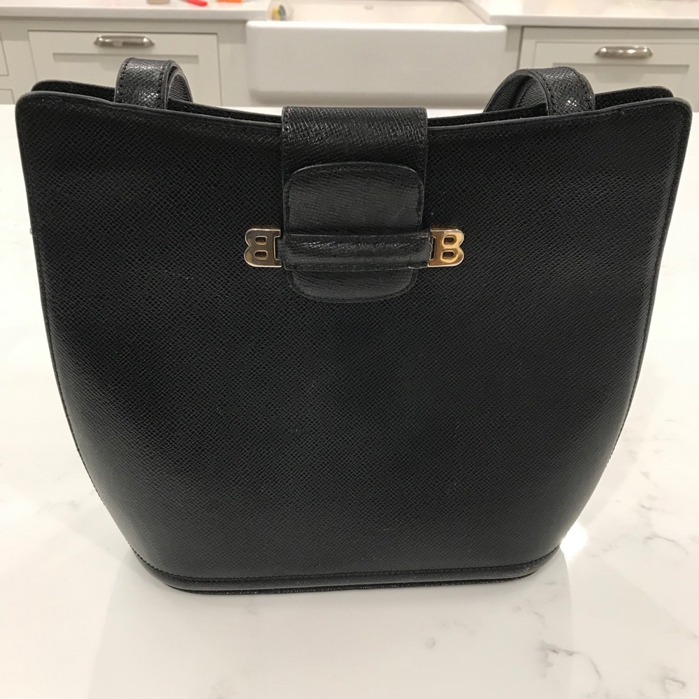Bally 2 handle shoulder black leather hand…